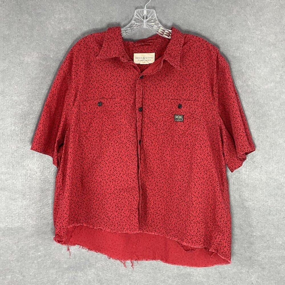 Denim & Supply Ralph Lauren Shirt Sz 2XL Red Floral Cutoff Crop Oversize Grunge
